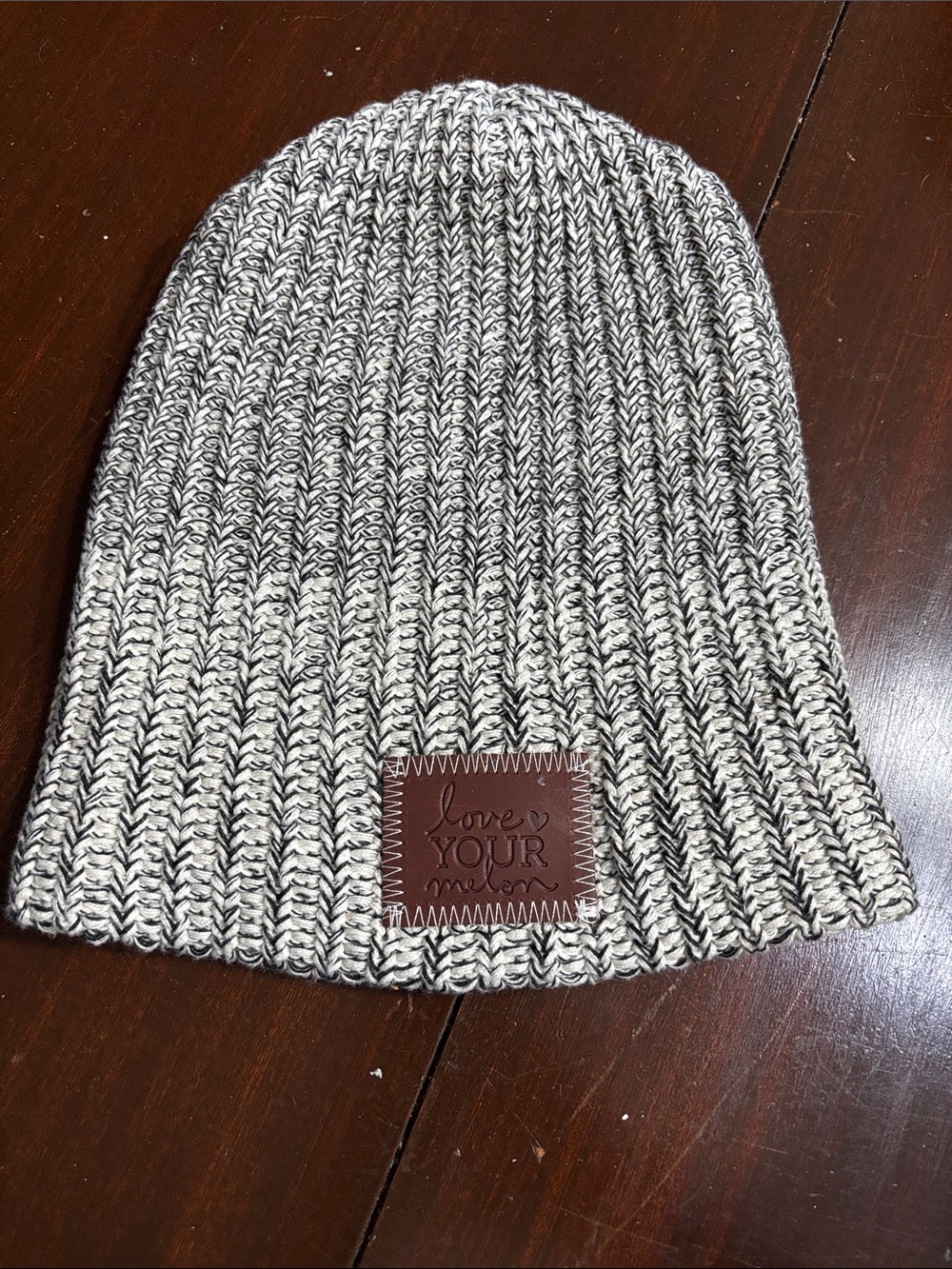 Love Your Melon Ribbed Knit Beanie in Cream & Black Marle